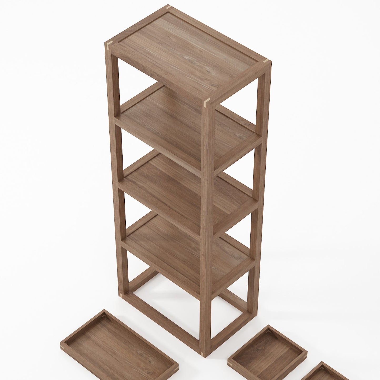 Up and Down 4 tier Tall Narrow Shelves - FSC Teak