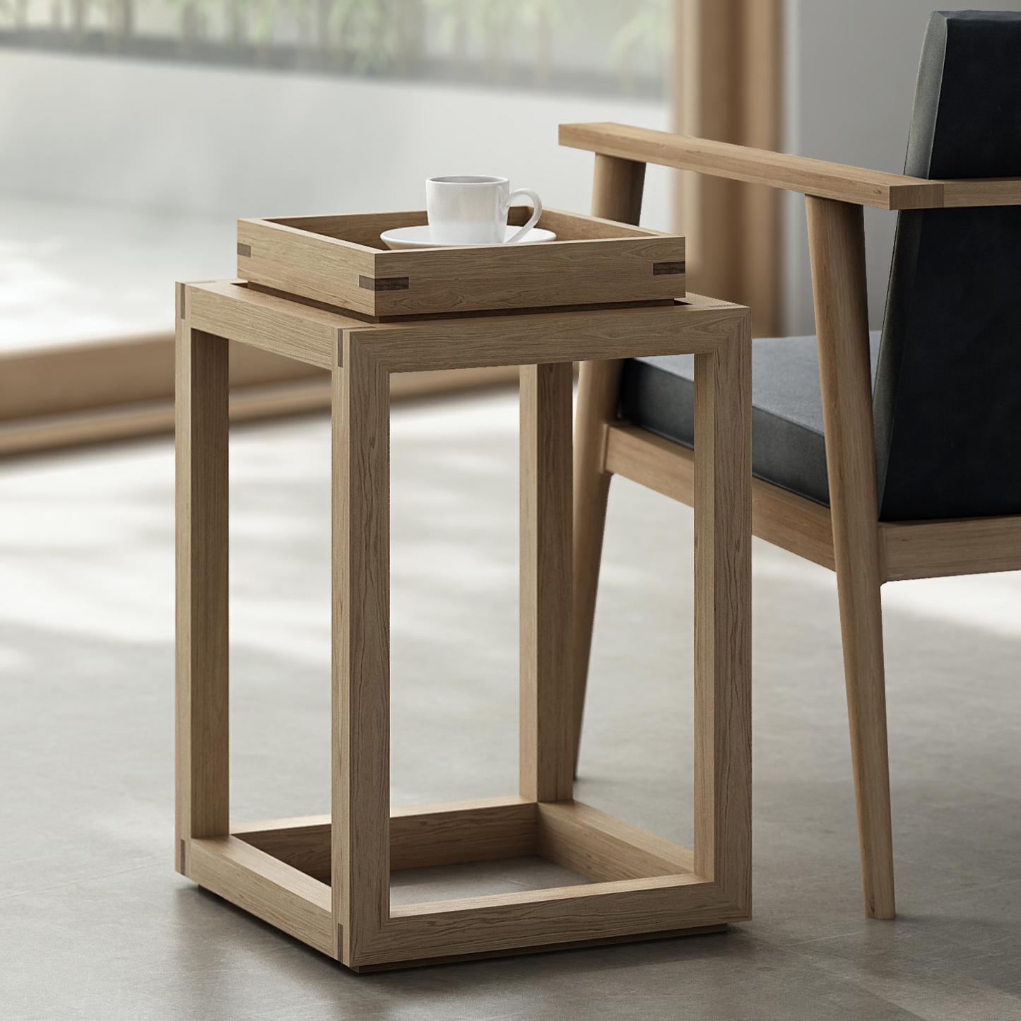 Up and Down Single Tray Side Table - European Oak