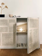 Block Lamp lit inside white cabinet - lifestyle