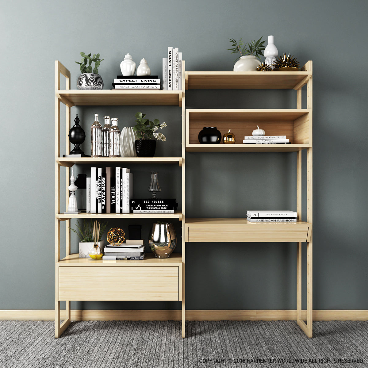 Soho European Oak Double Wall Shelf Bookcase Unit | SLH -Indoor Furniture-Karpenter-Neutral Oak Wood-European Oak-SLH AU